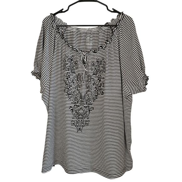 Faded Glory Womens Top 3XL (22W-24W) Black & White Embroidery Ruffle Feminine - Picture 1 of 8